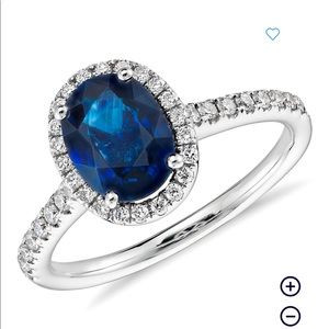 14 kt White Gold Genuine Blue Sapphire and Diamond Ring
